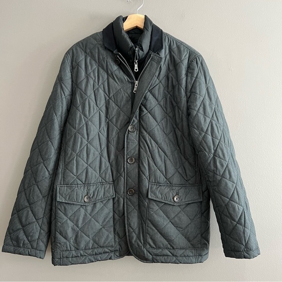Tommy Hilfiger Men's Herringbone Pockets Quilted Full Zip Buttons Coat Gray Sz M - Picture 1 of 16